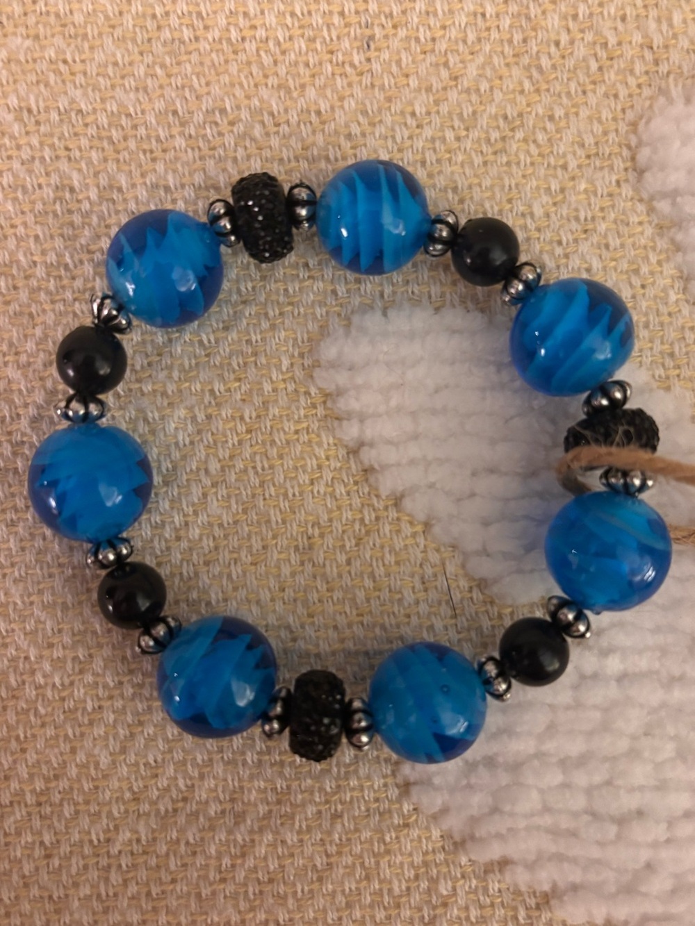 Large Blue Marble Beaded Stretch Bracelet
